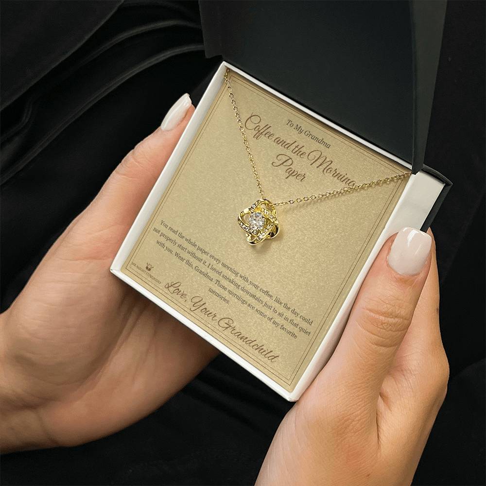 Coffee and the Morning Paper - Love Knot Necklace for Grandmother - personalized keepsake gift from SKH Radiant Expressions