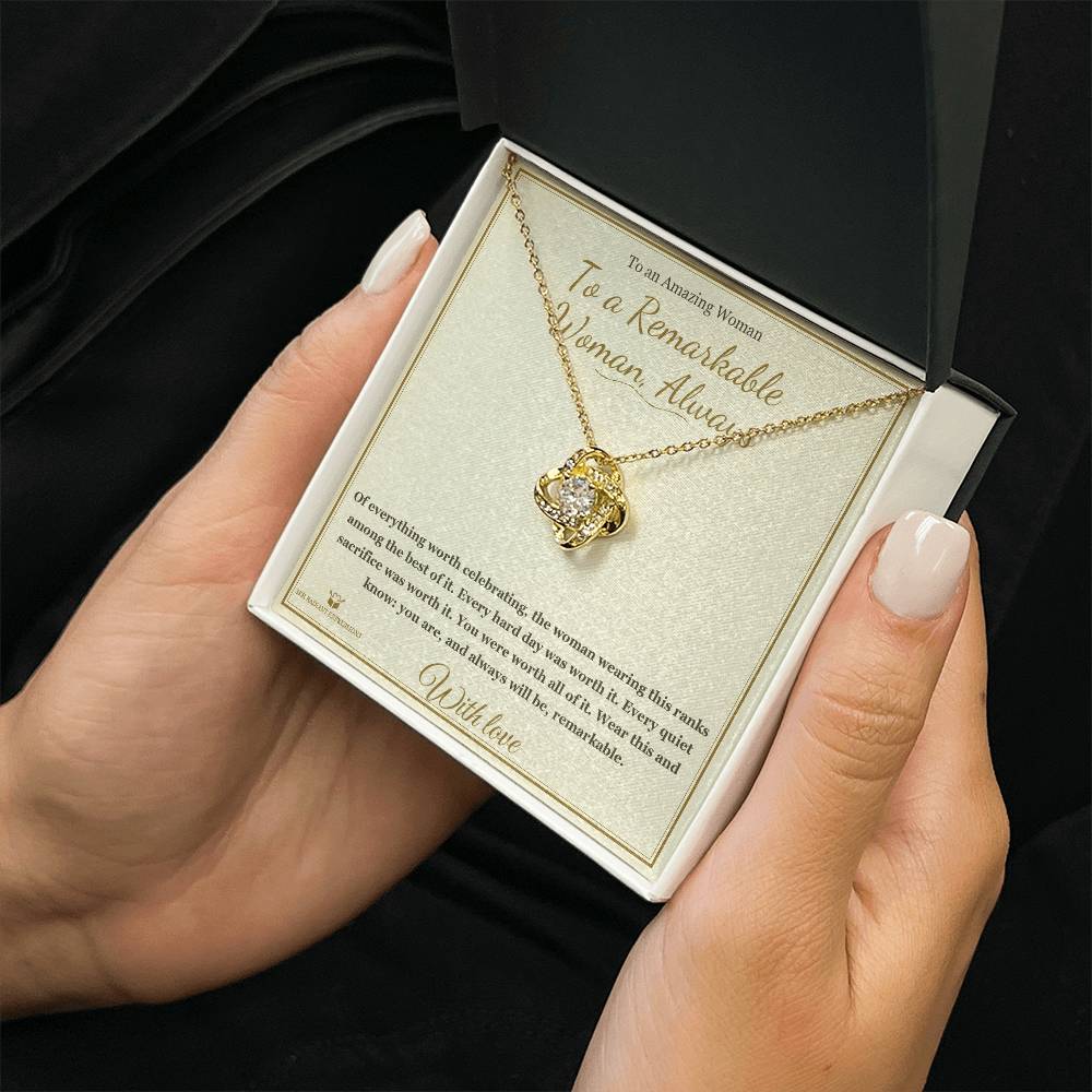 To a Remarkable Woman, Always - Love Knot Necklace for Her - personalized keepsake gift from SKH Radiant Expressions
