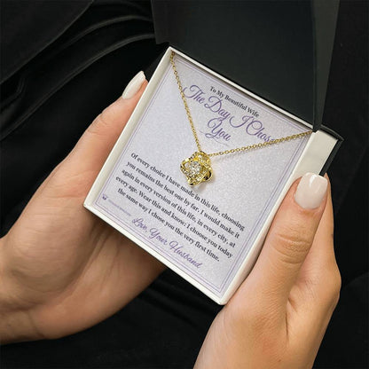 Engraved Love Knot Necklace with message for wife