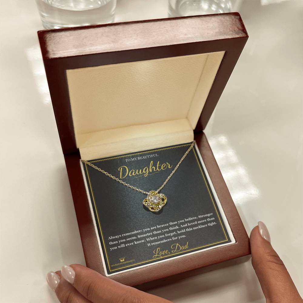 Braver. Stronger. Loved. - Love Knot Necklace for Daughter