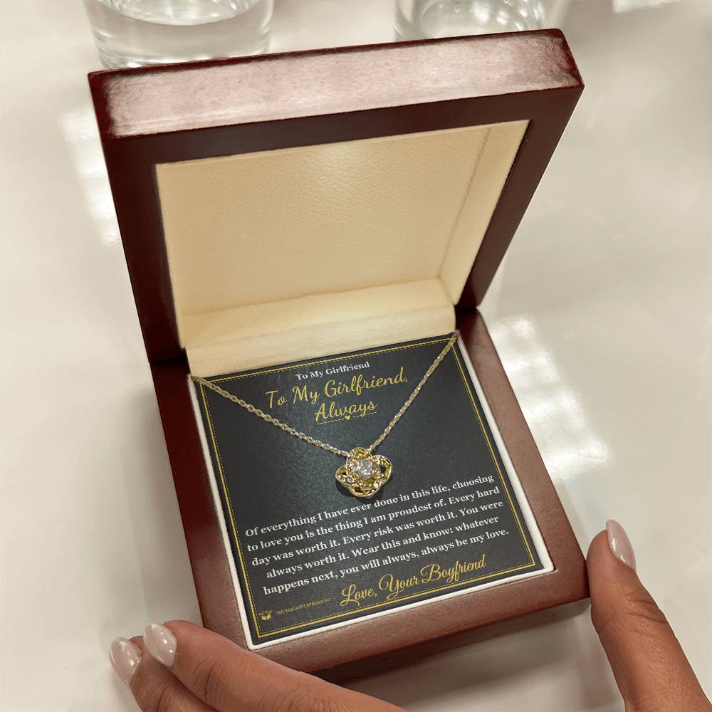 Love Knot Necklace engraved with your own words for girlfriend