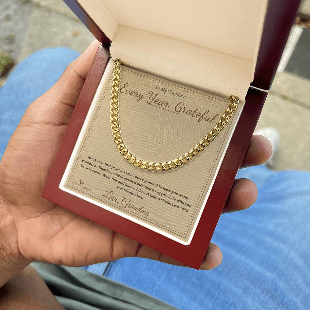 Every Year, Grateful - Cuban Link Chain for Grandson - personalized keepsake gift from SKH Radiant Expressions