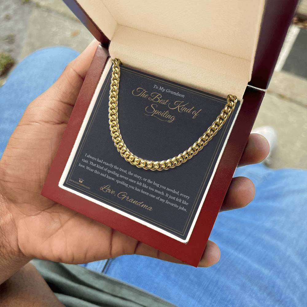 The Best Kind of Spoiling - Cuban Link Chain for Grandson - personalized keepsake gift from SKH Radiant Expressions