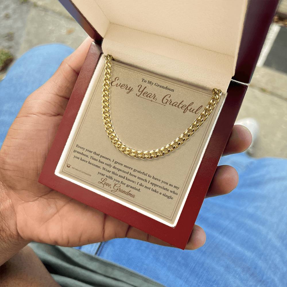 Every Year, Grateful - Cuban Link Chain for Grandson - personalized keepsake gift from SKH Radiant Expressions