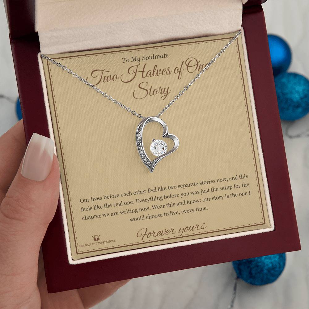 Two Halves of One Story - Forever Love Necklace with Red Rose Box for Soulmate - personalized keepsake gift from SKH Radiant Expressions