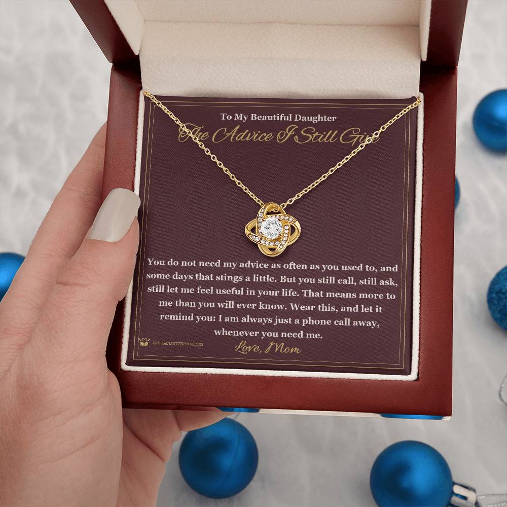 Love Knot Necklace engraved with your own words for daughter