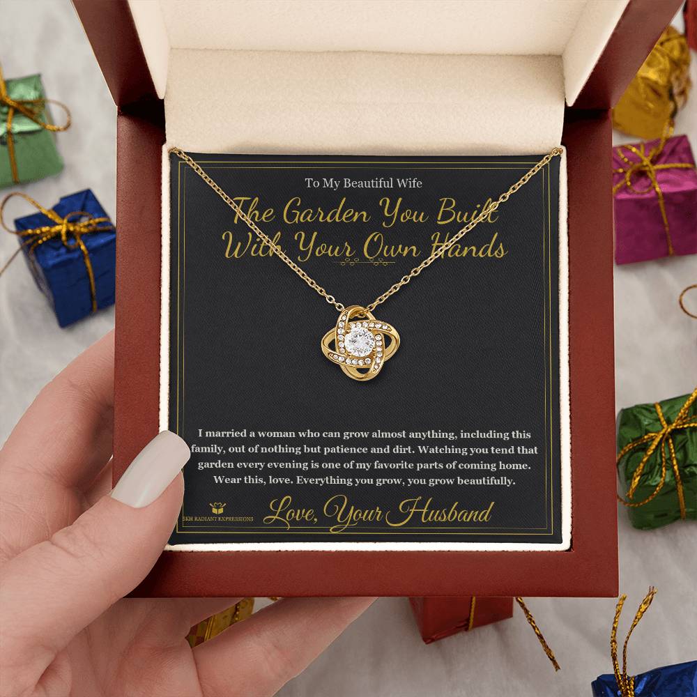The Garden You Built With Your Own Hands - Love Knot Necklace with Red Rose Box for Wife