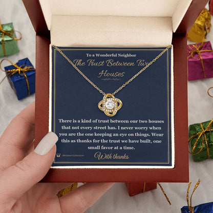 Love Knot Necklace engraved with your own words for neighbor