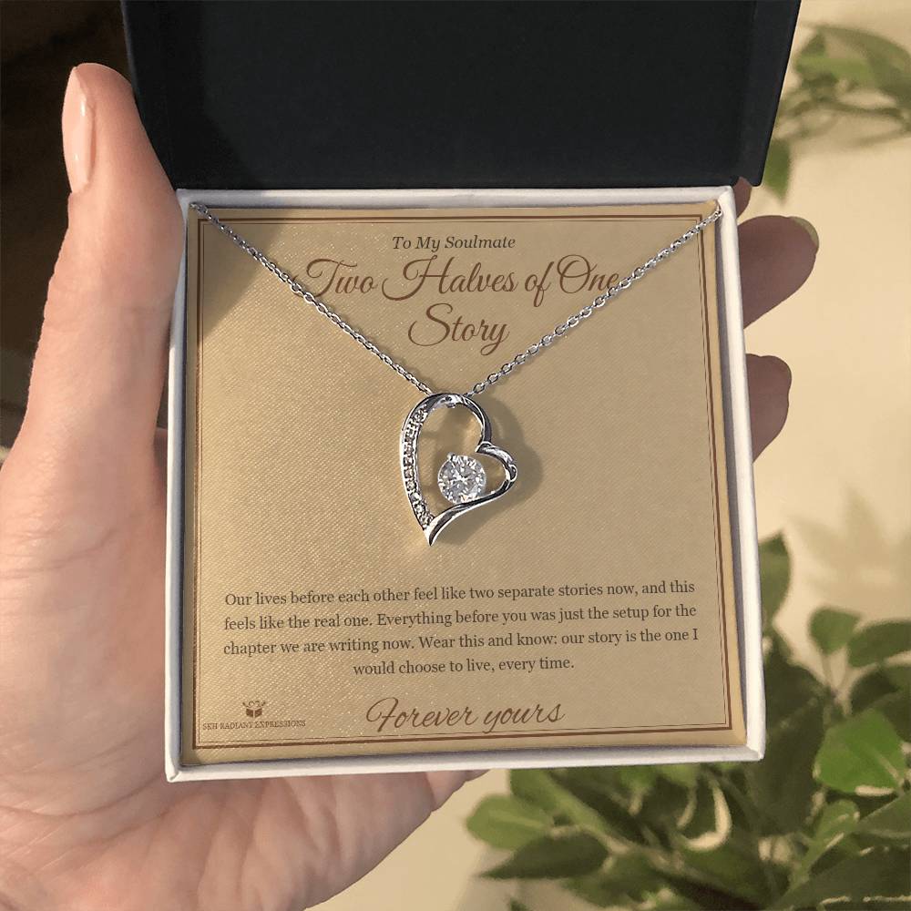 Two Halves of One Story - Forever Love Necklace with Red Rose Box for Soulmate - personalized keepsake gift from SKH Radiant Expressions