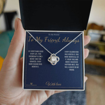 Love Knot Necklace with personalized message card for friend