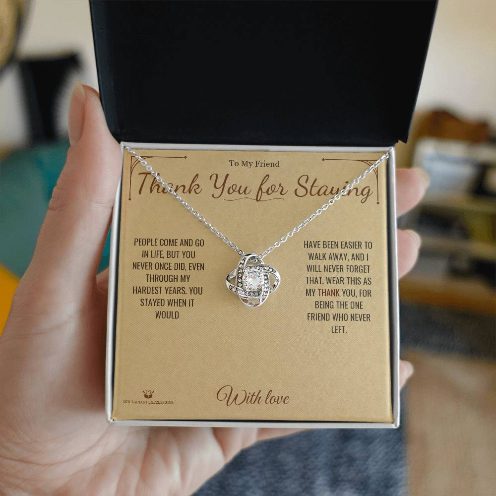 Love Knot Necklace with personalized message card for friend
