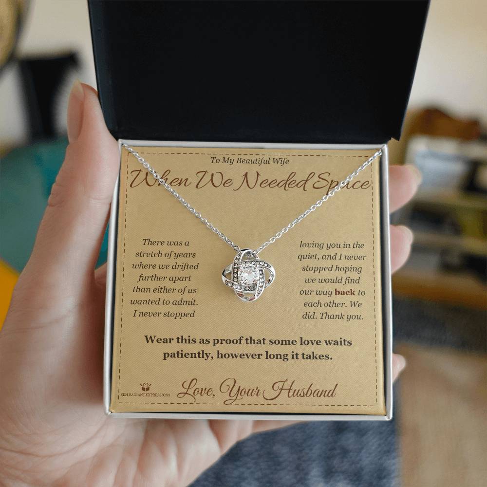 Engraved Love Knot Necklace with message for wife