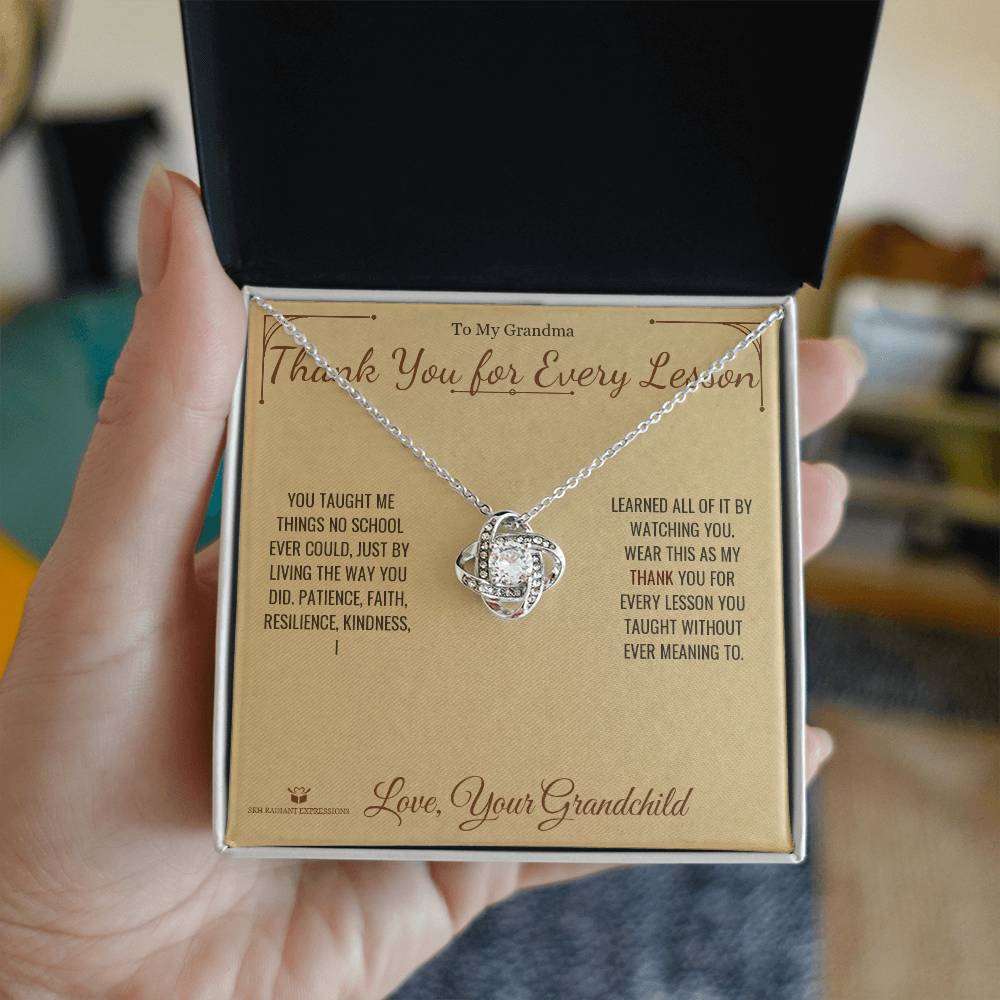 Love Knot Necklace with personalized message card for grandmother