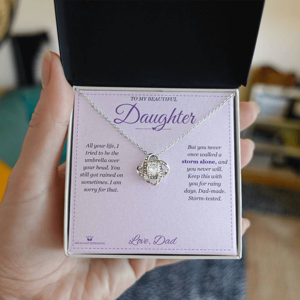Engraved Love Knot Necklace with message for daughter