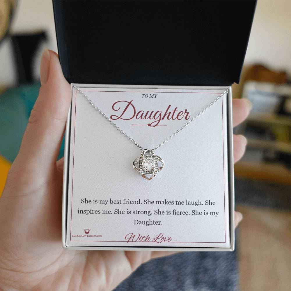 Engraved Love Knot Necklace with message for daughter