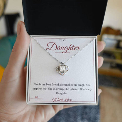 Engraved Love Knot Necklace with message for daughter