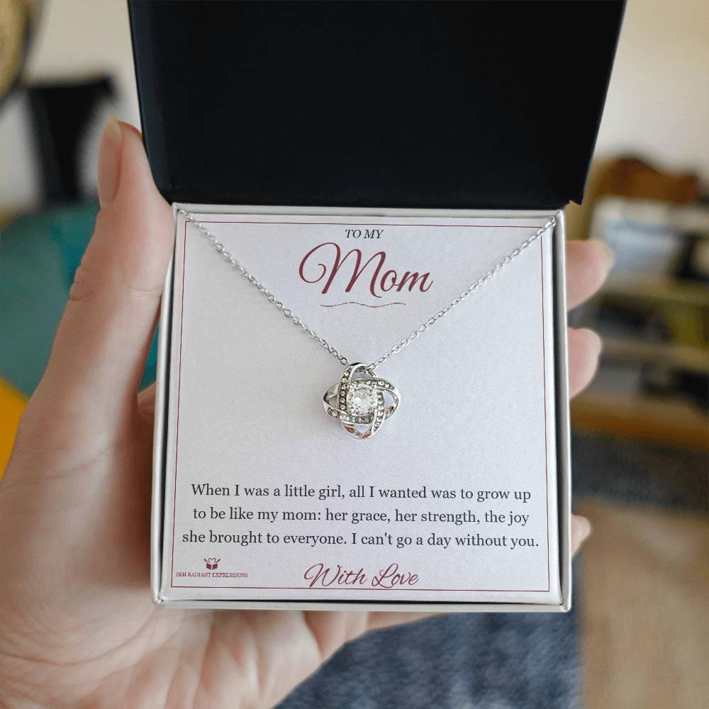 Engraved Love Knot Necklace with message for mom