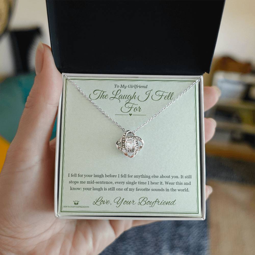 The Laugh I Fell For - Love Knot Necklace with Red Rose Box for Girlfriend - personalized keepsake gift from SKH Radiant Expressions