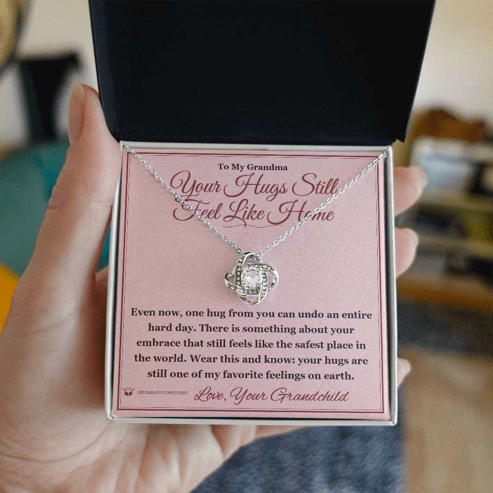 Engraved Love Knot Necklace with message for grandmother