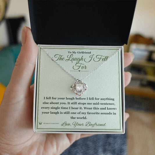 The Laugh I Fell For - Love Knot Necklace with Red Rose Box for Girlfriend - personalized keepsake gift from SKH Radiant Expressions