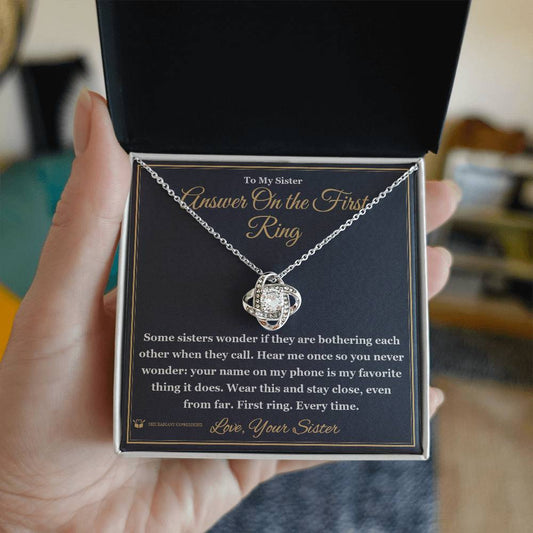 Answer On the First Ring - Love Knot Necklace for Sister - personalized keepsake gift from SKH Radiant Expressions