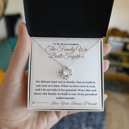 Engraved Love Knot Necklace with message for stepdaughter