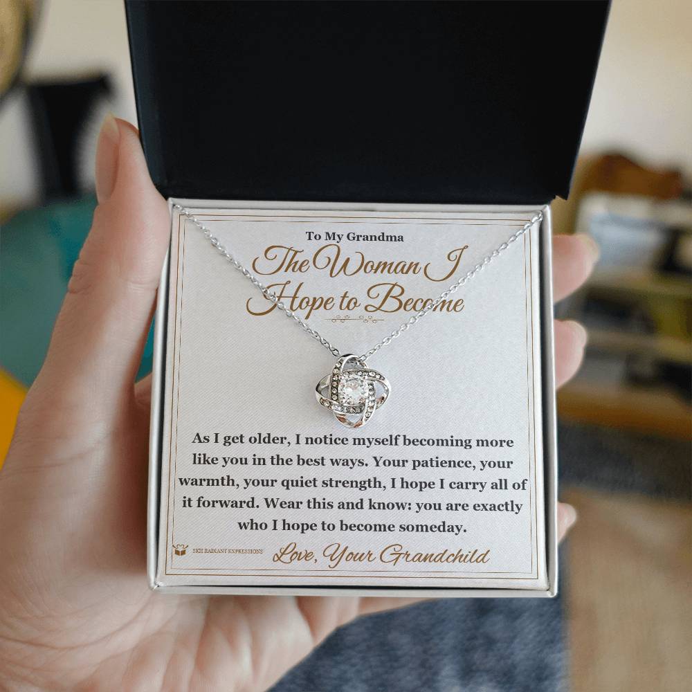 Engraved Love Knot Necklace with message for grandmother