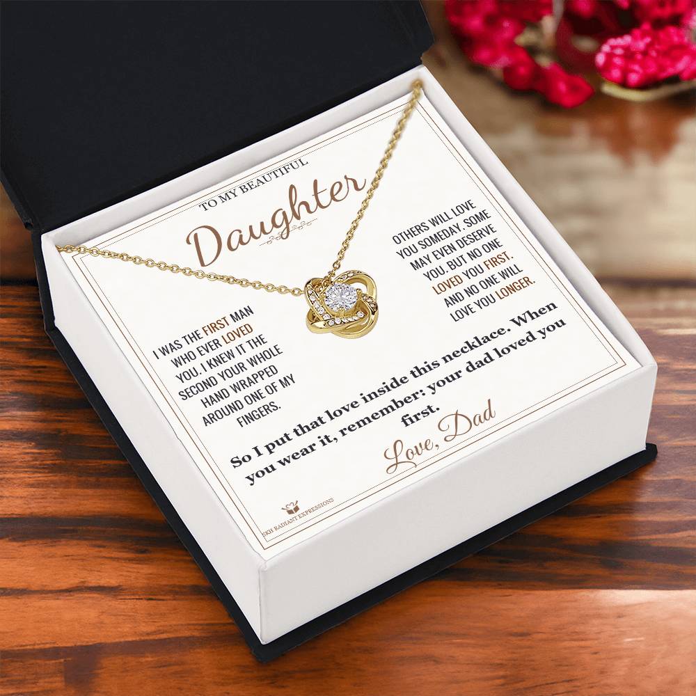 The First Man Love Knot Necklace for Daughter - personalized keepsake gift from SKH Radiant Expressions