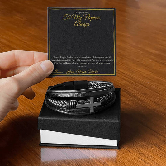 To My Nephew, Always - Men's Cross Bracelet for Nephew