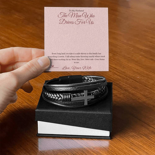 The Man Who Drives For Us - Men's Cross Bracelet for Husband
