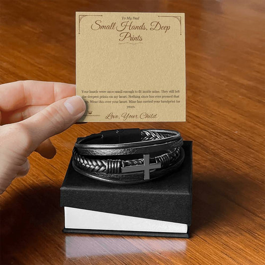 Small Hands, Deep Prints - Men's Cross Bracelet for Dad