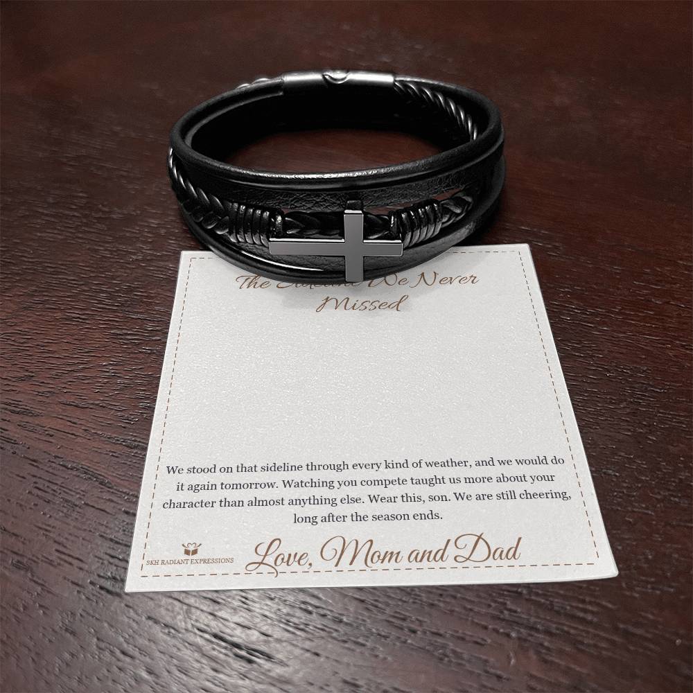 Men's Cross Bracelet with personalized message card for son