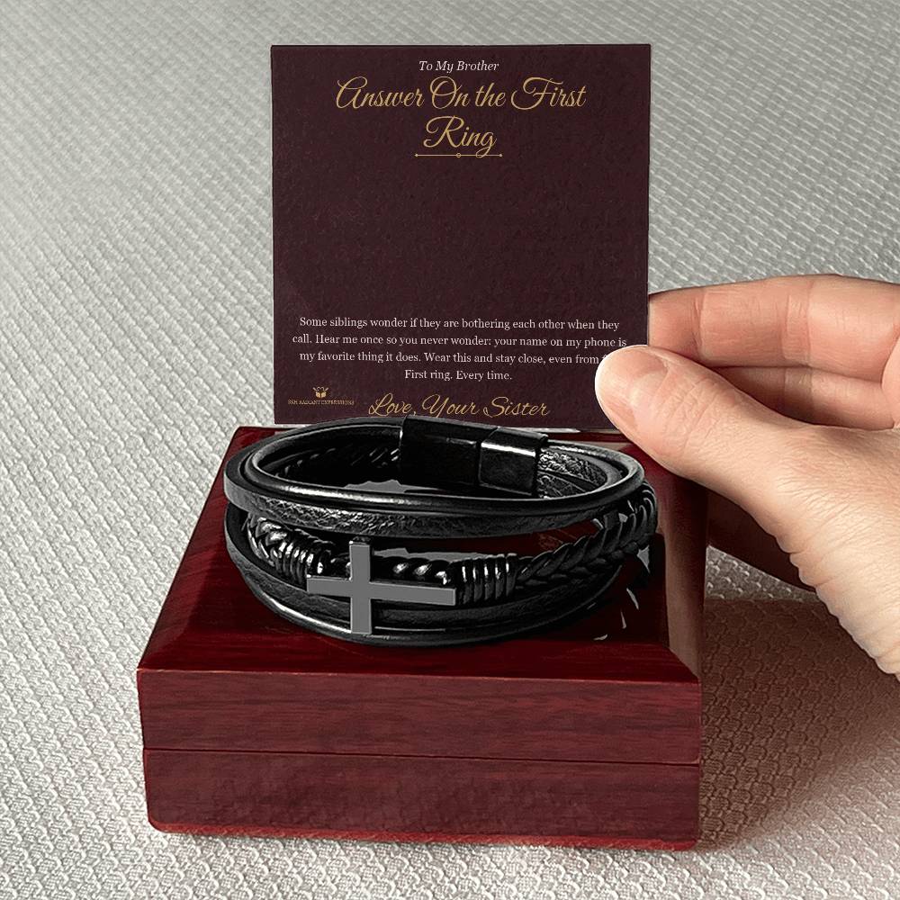 Answer On the First Ring - Men's Cross Bracelet for Brother