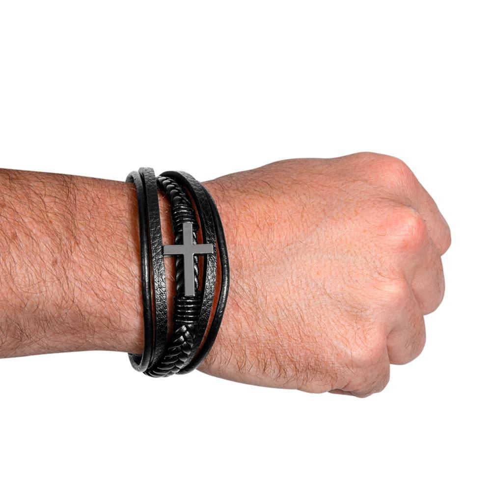 Men's Cross Bracelet engraved with your own words for dad