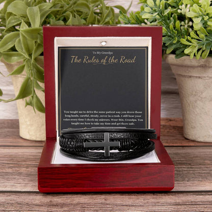 Engraved Men's Cross Bracelet with message for grandfather