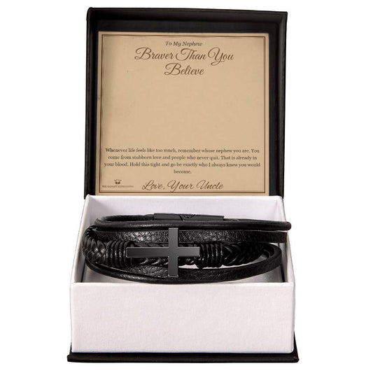 Braver Than You Believe - Men's Cross Bracelet for Nephew