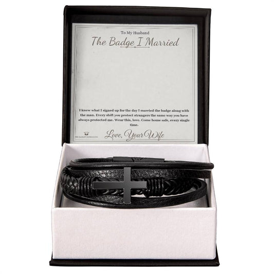 The Badge I Married - Men's Cross Bracelet for Husband