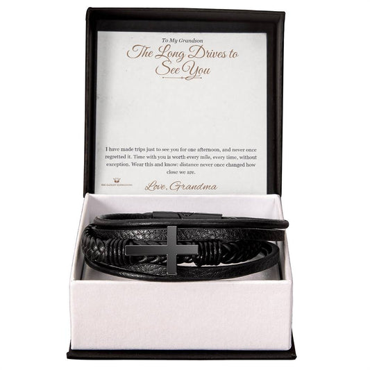 The Long Drives to See You - Men's Cross Bracelet for Grandson