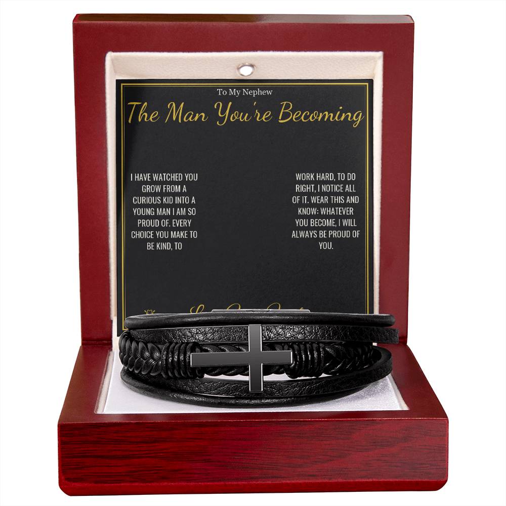 The Man You're Becoming - Men's Cross Bracelet for Nephew