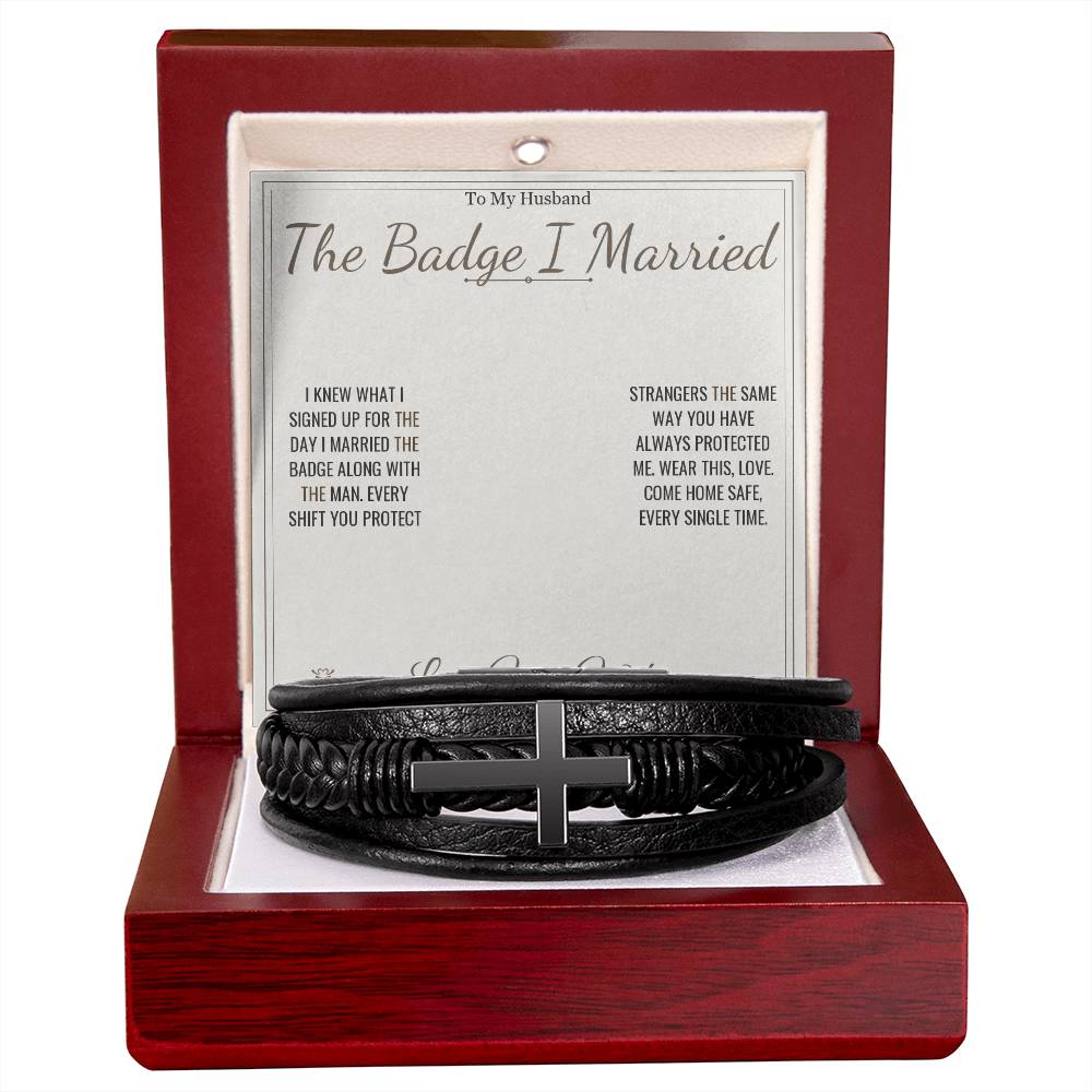The Badge I Married - Men's Cross Bracelet for Husband