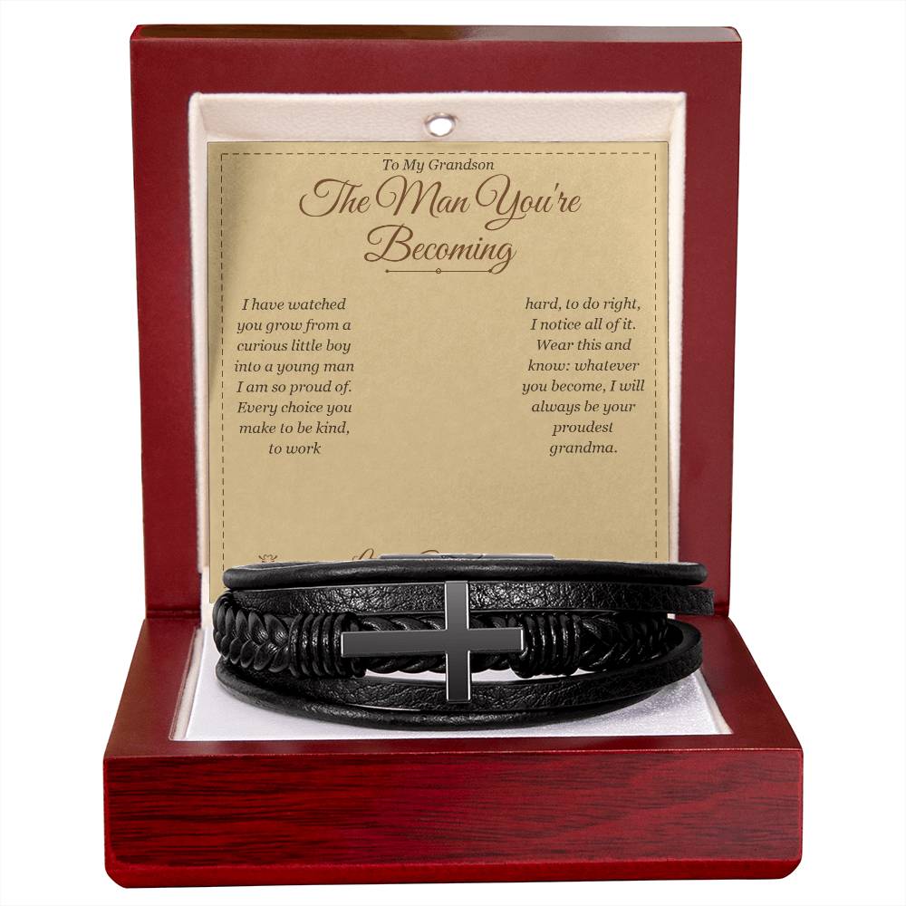 The Man You're Becoming - Men's Cross Bracelet for Grandson