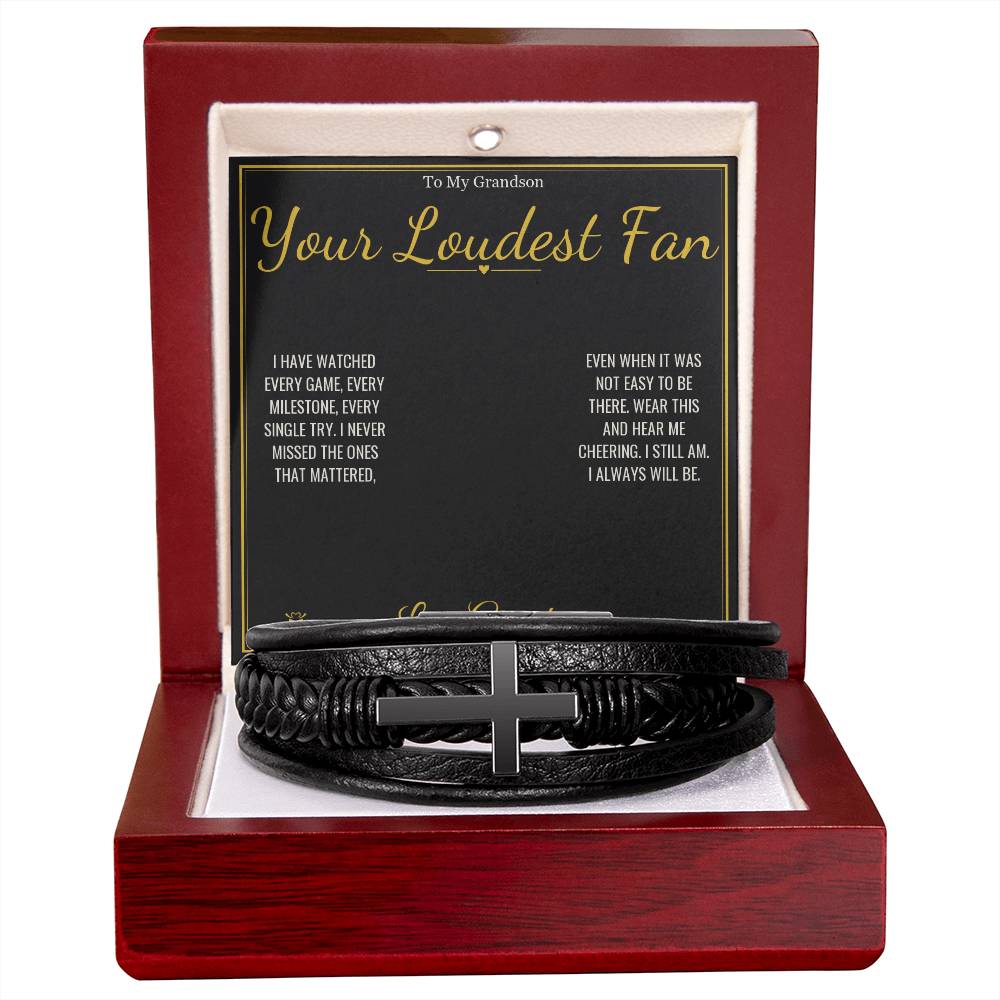 Your Loudest Fan - Men's Cross Bracelet for Grandson