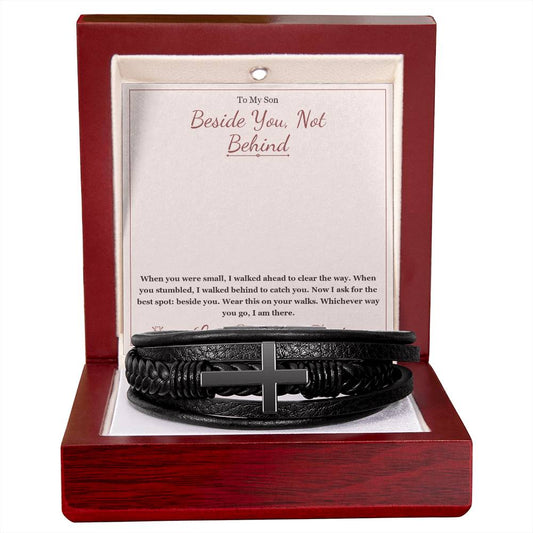 Beside You, Not Behind - Men's Cross Bracelet for Son