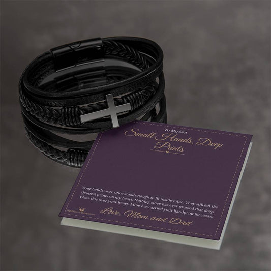 Small Hands, Deep Prints - Men's Cross Bracelet for Son