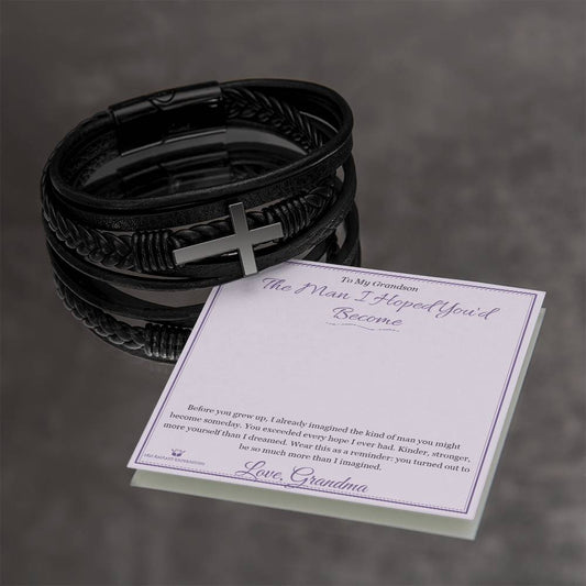 The Man I Hoped You'd Become - Men's Cross Bracelet for Grandson
