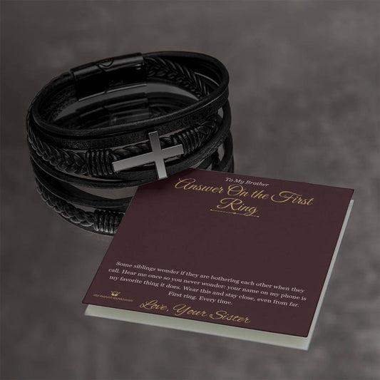 Answer On the First Ring - Men's Cross Bracelet for Brother