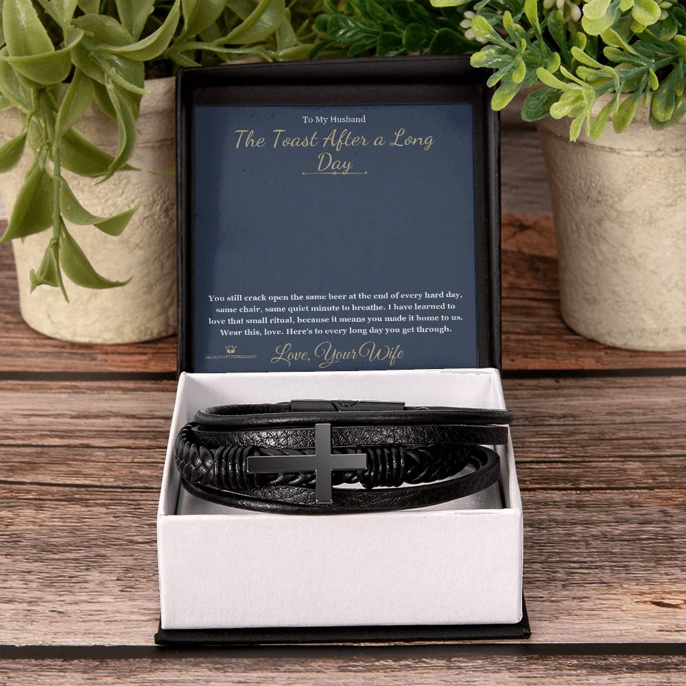 Men's Cross Bracelet with personalized message card for husband