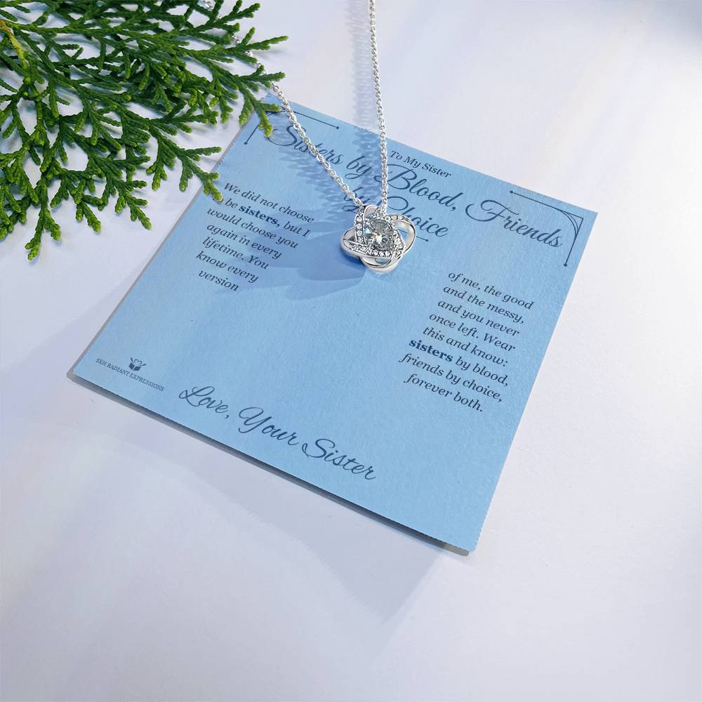 Engraved Love Knot Necklace with message for sister