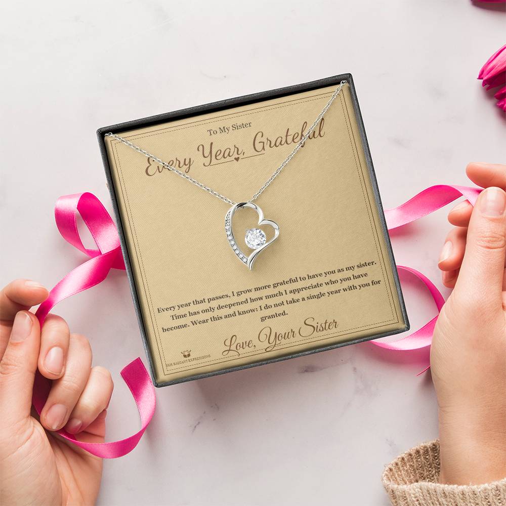 Every Year, Grateful - Forever Love Necklace for Sister - personalized keepsake gift from SKH Radiant Expressions