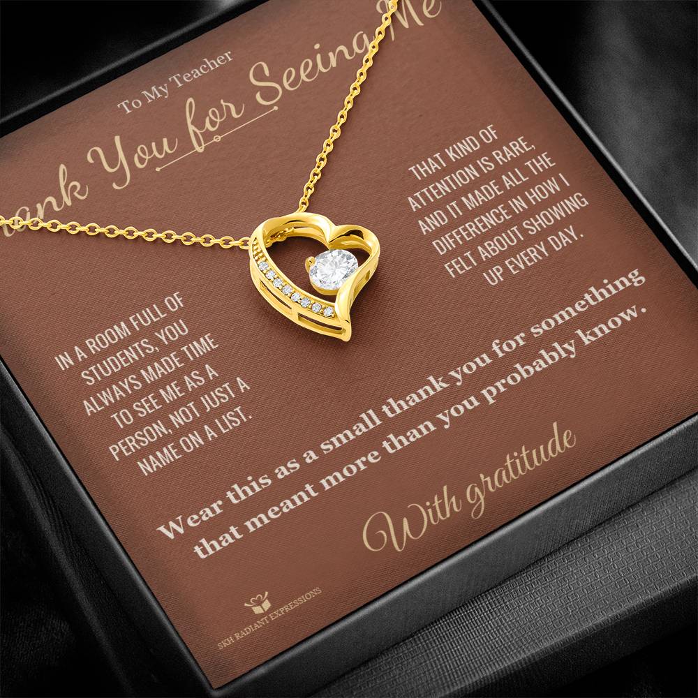 Engraved Forever Love Necklace with message for teacher